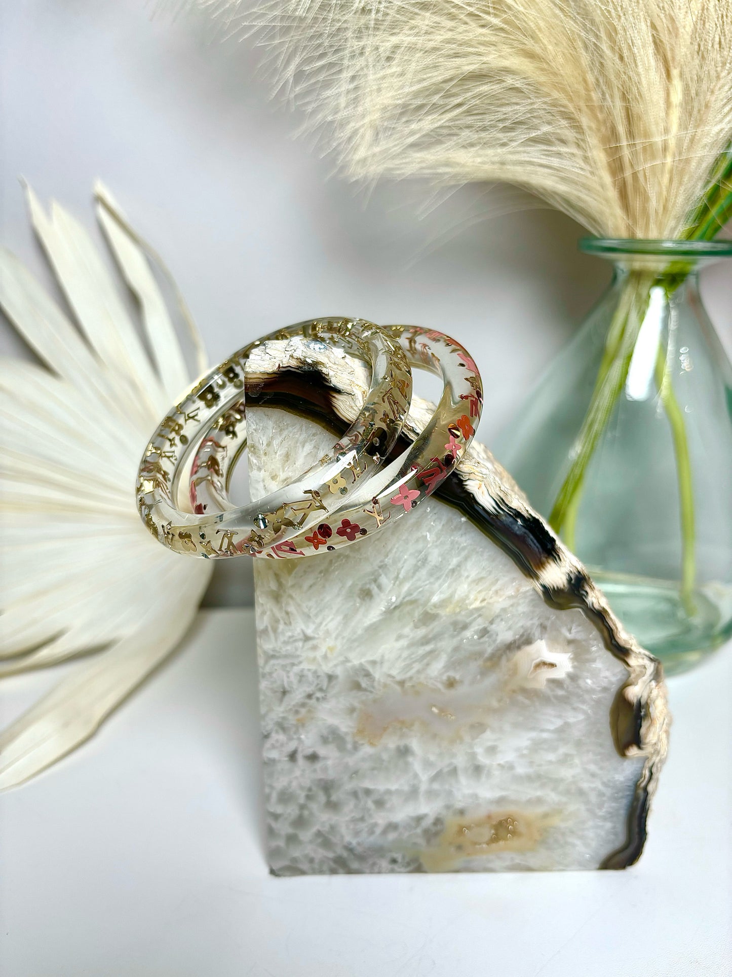 Louis Vuitton Clear Resin Gold Tone Monogram Inclusion Bangle Bracelet