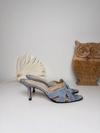 W Shoe Size 39 (9 US) Christian Louboutin Powder Blue Leather Suede Heels