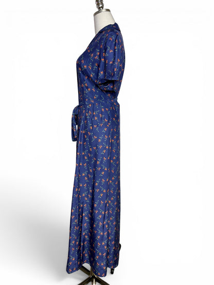 Women Size 12 HVN Long Maria Blue Print Pure Silk Pre-owned, NWT Midi Dress
