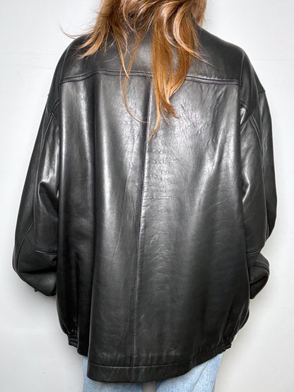 Golden Bear Black Leather Solid Men's L (Estimated) Jacket