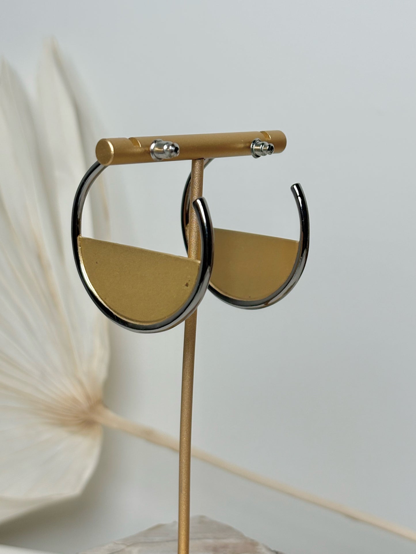 St. John Matte Gold Hoops Silver Tone Earrings