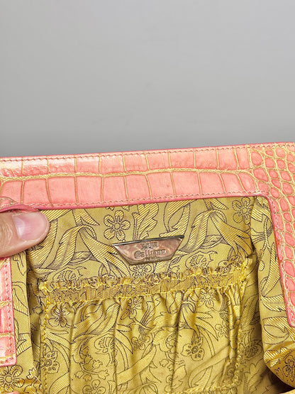 John Galliano Croc Embossed Leather Salmon Cowhide Vintage Purse