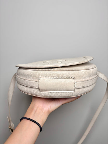 Tory Burch Solid Leather Cream Serif T Crossbody Saddlebag Purse