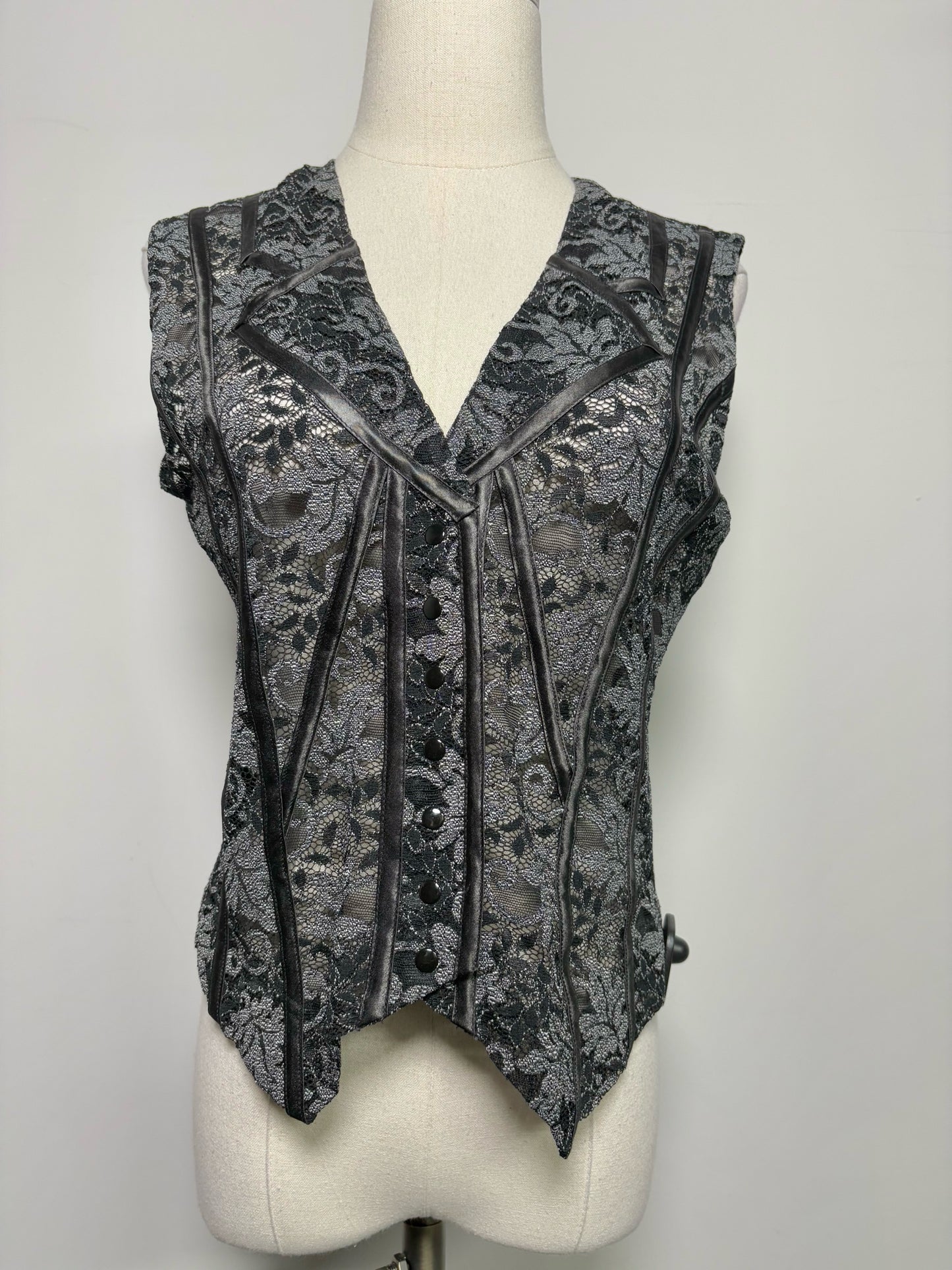 Women Size 8 Chantal Thomas Paris Black, Silver Lace Vest Top