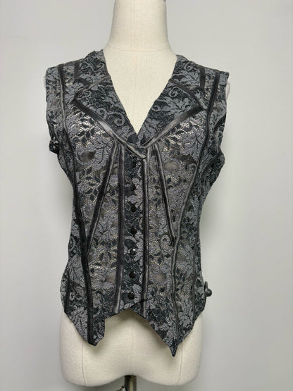 Women Size 8 Chantal Thomas Paris Black, Silver Lace Vest Top