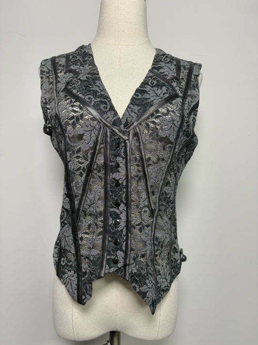 Women Size 8 Chantal Thomas Paris Black, Silver Lace Vest Top