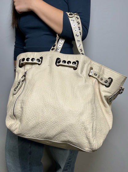 Dolce & Gabbana Rebecca Bag Studded Leather Pre-owned Cream Large Bag