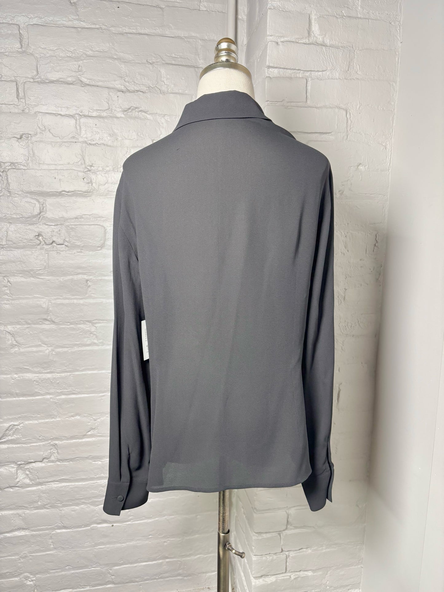Women Size 40 (0, US) Escada Black Solid Silk Lace Bib Front Blouse