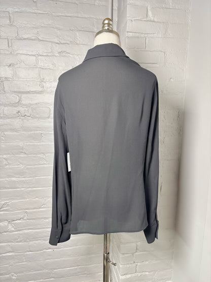 Women Size 40 (0, US) Escada Black Solid Silk Lace Bib Front Blouse