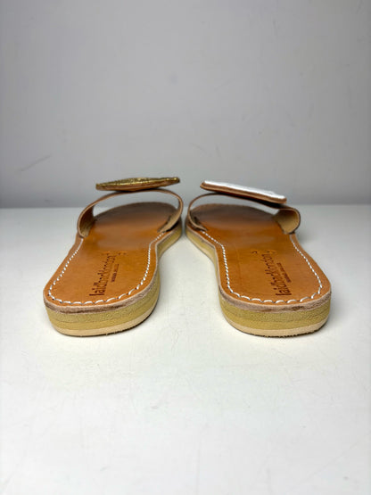 W Shoe Size 40 Laidback London Remi Tan, White, Gold Leather Pre-owned Sandals