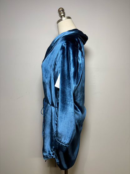 Women Size 2 Michelle Mason Blue Velvet Silk Blend Pre-Owned Long Cardigan