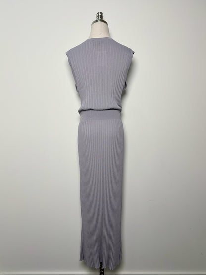 Women Size L Theory Gray Solid Pleated Center Knit Maxi Dress