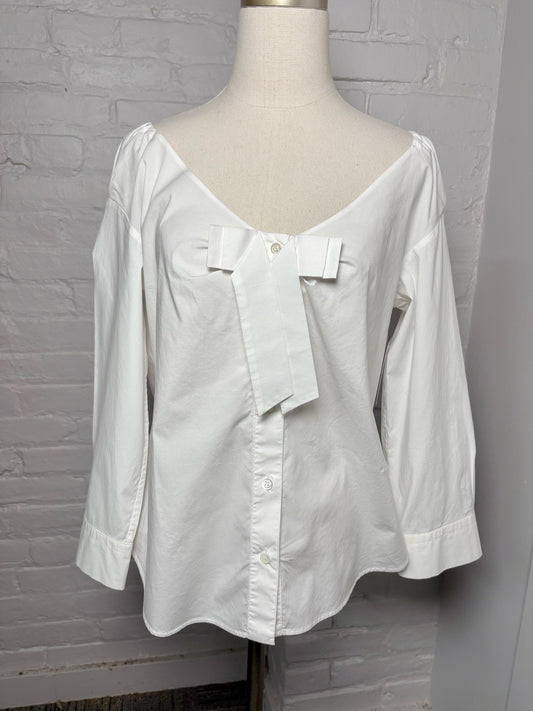 Women Size M Moschino White Cotton Long Sleeves Bow Shirt