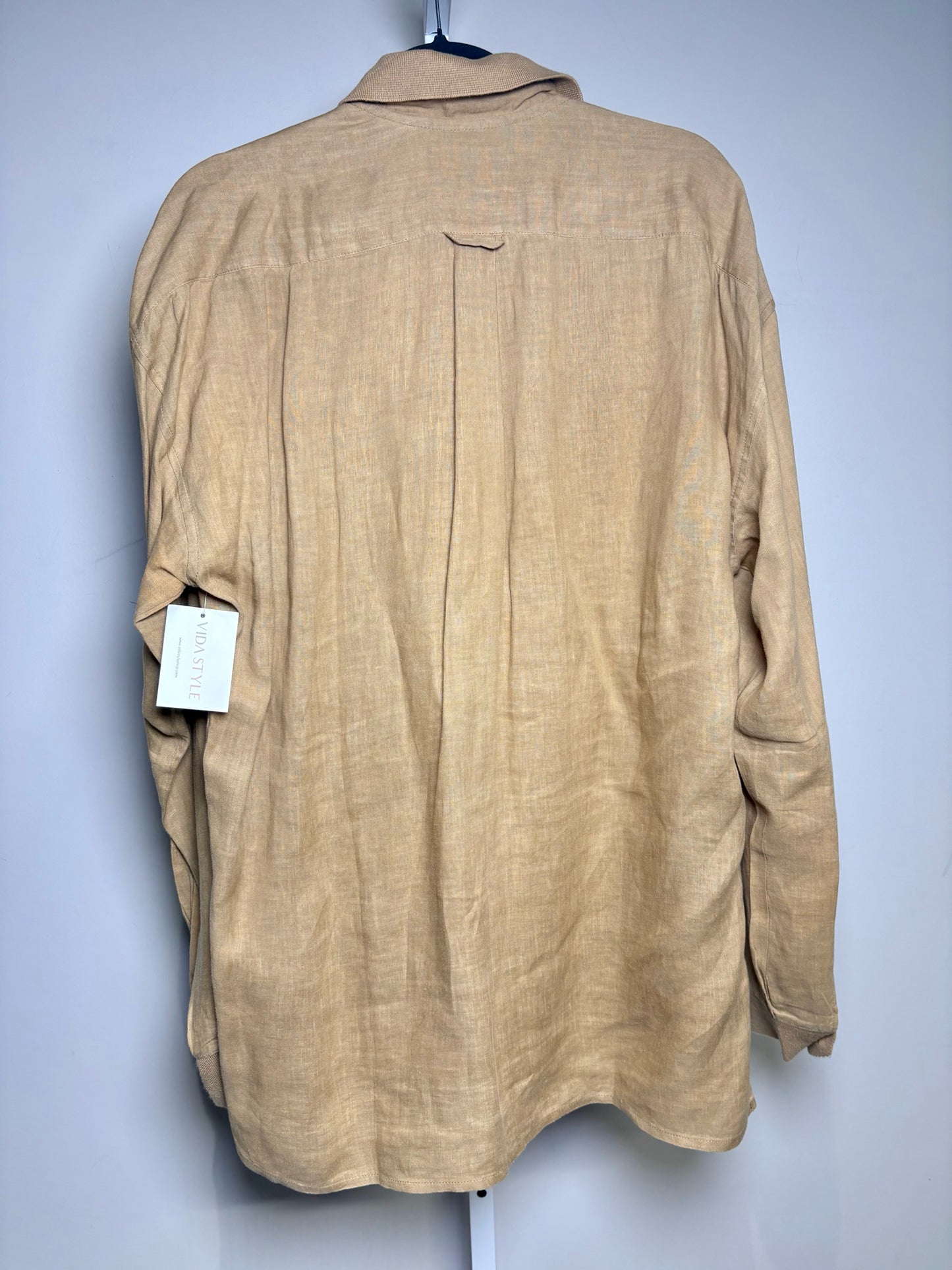 Byblos Tan Linen Blend Solid Men's Vintage Shirt