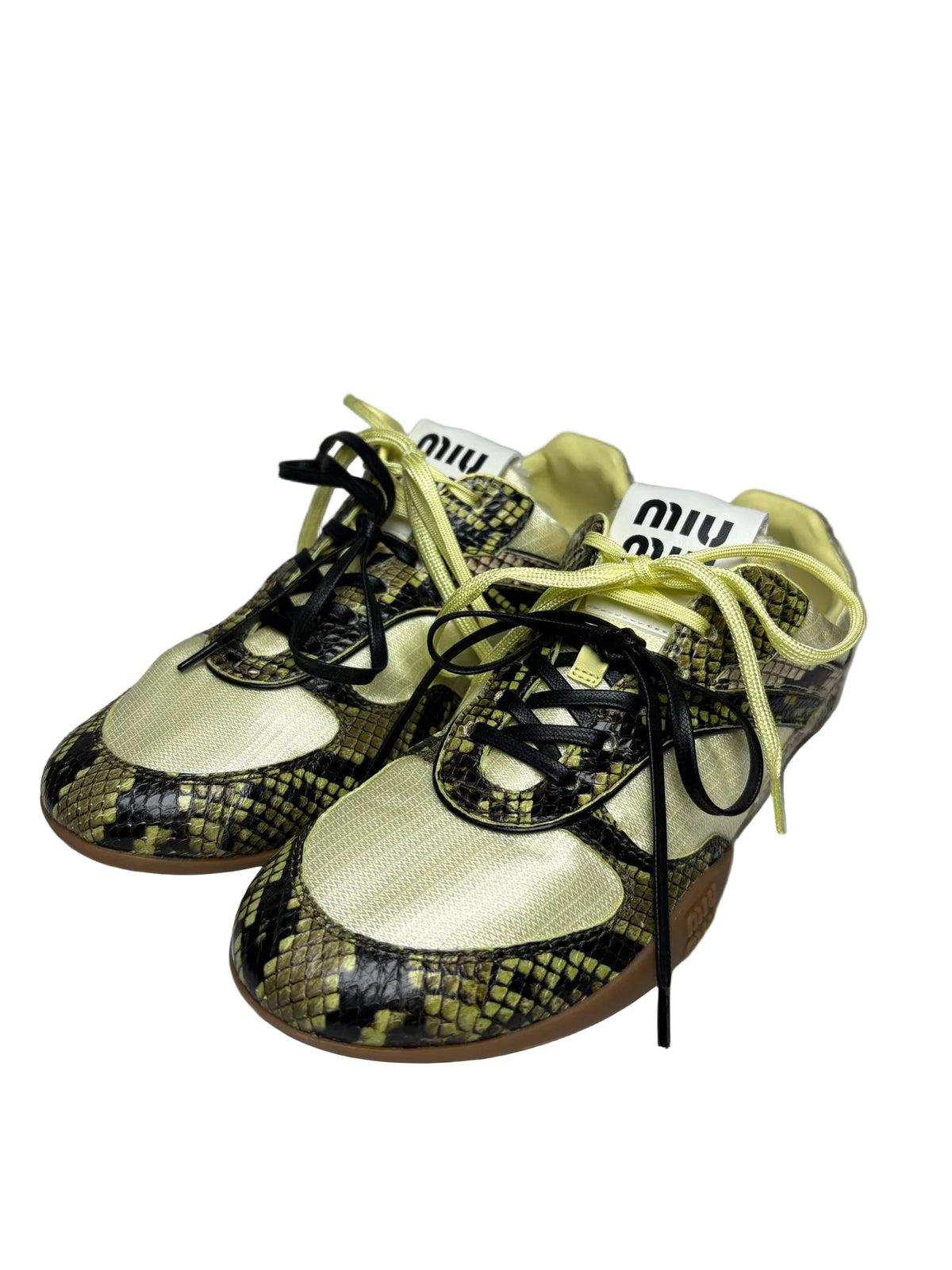 Women's Shoe Size 39 Miu Miu Gymnasium Green Technical Fabric Python Print Pre-Owned Sneakers