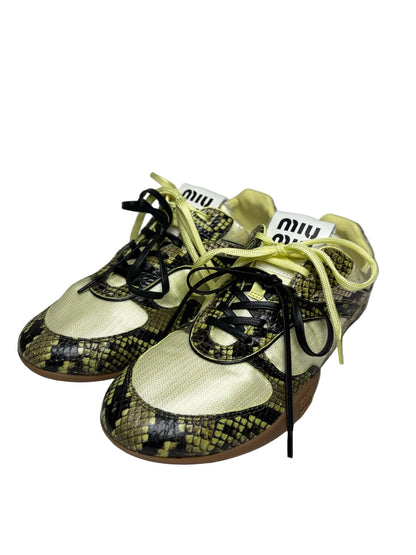 Women's Shoe Size 39 Miu Miu Gymnasium Green Technical Fabric Python Print Pre-Owned Sneakers
