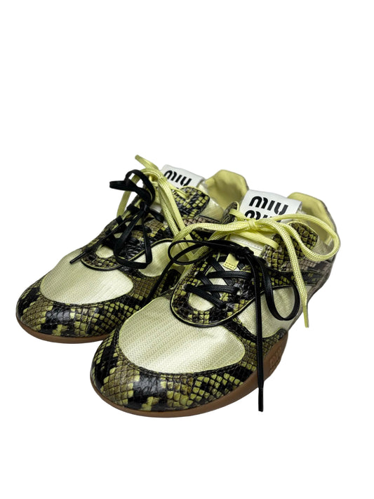 Women's Shoe Size 39 Miu Miu Gymnasium Green Technical Fabric Python Print Pre-Owned Sneakers