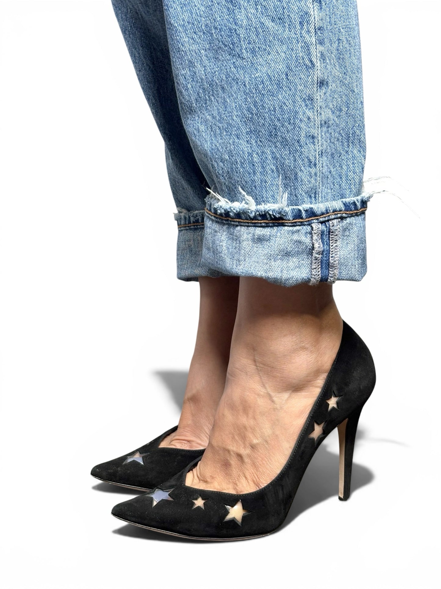 W Shoe Size 37.5 (7 US) Tamara Mellon PVC Stars Black Suede Pre-owned Heels