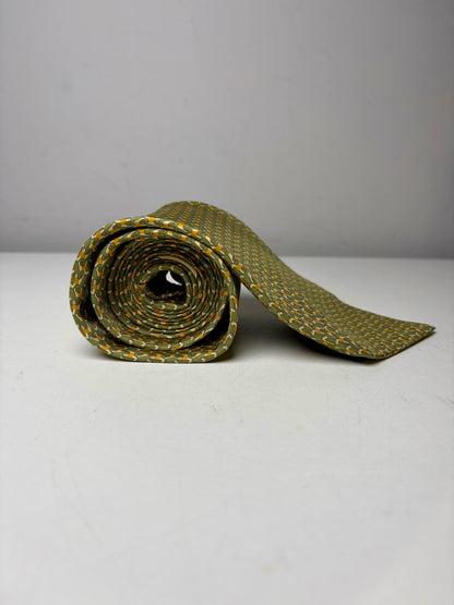 Men's Salvatore Ferragamo Chartreuse Terrier Dog Print Pure Silk Pre-Owned Authentic Tie