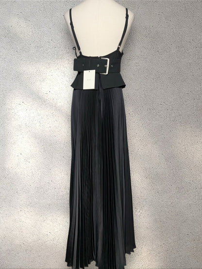 Women Size 8 ALC Black Pleated Skirt Belted Cocktail Dress