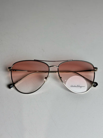 Salvatore Ferragamo Aviator Women's Pre-owned, NWOT Gold Tone Metal Sunglasses