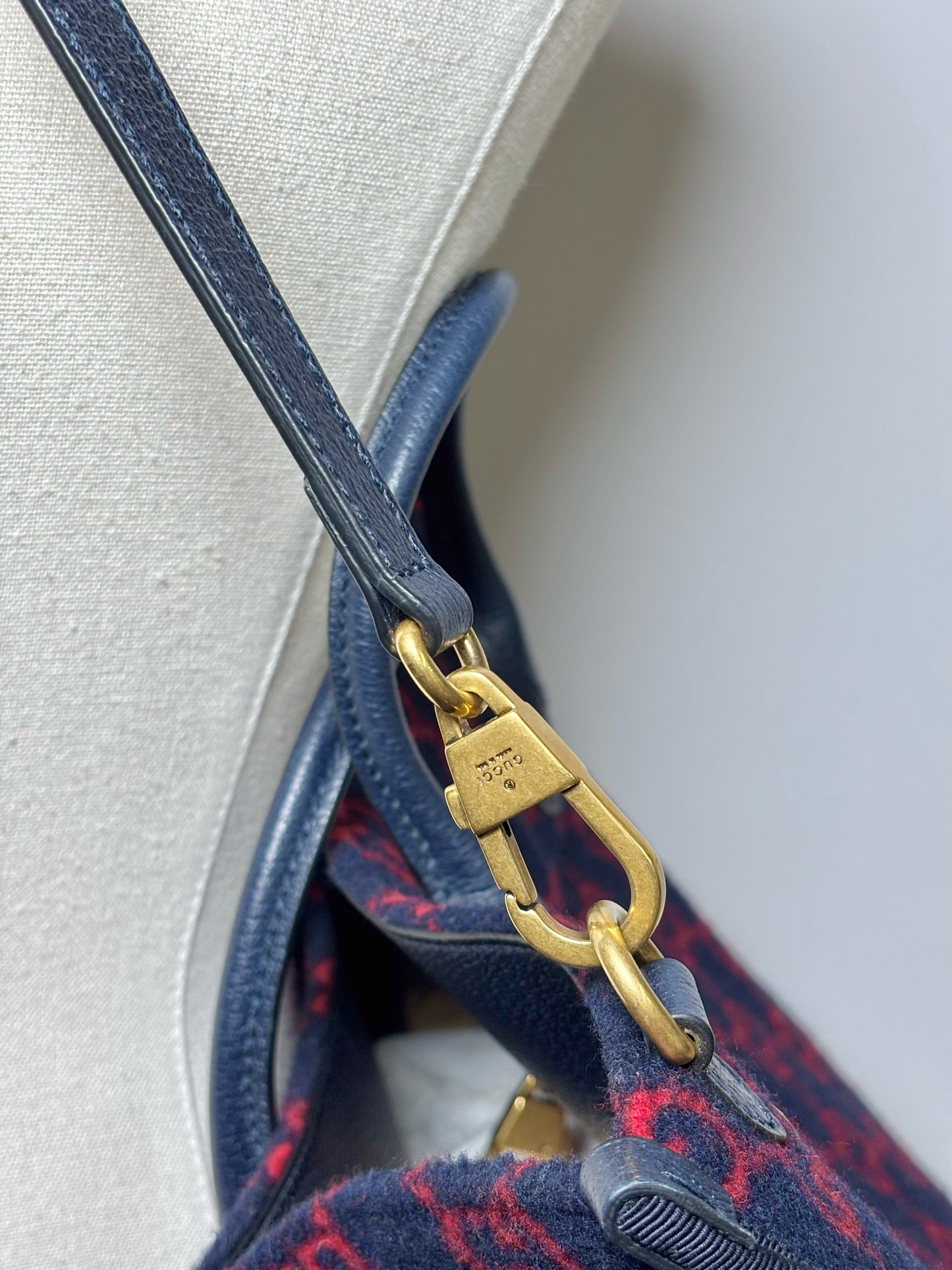 Blue, Red Gucci Double-G Monogram Wool Tote Bag
