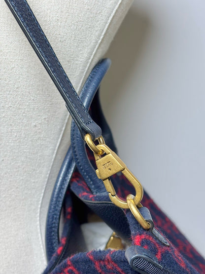 Blue, Red Gucci Double-G Monogram Wool Tote Bag