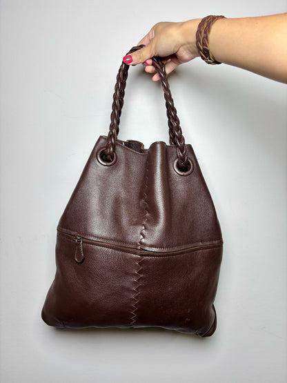 Bottega Veneta Solid Leather Brown Cowhide Cervo Julie Tote