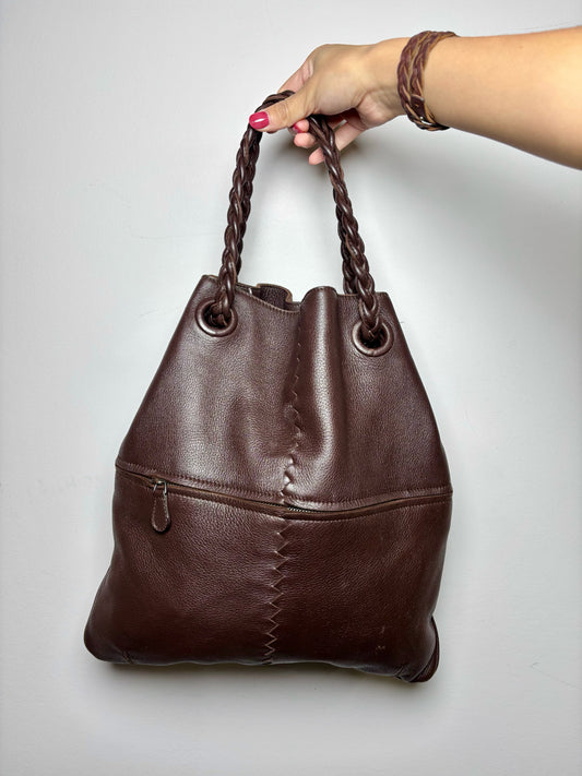 Bottega Veneta Solid Leather Brown Cowhide Cervo Julie Tote