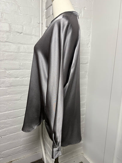 Women Size M Vince Gray Solid Silk Blouse