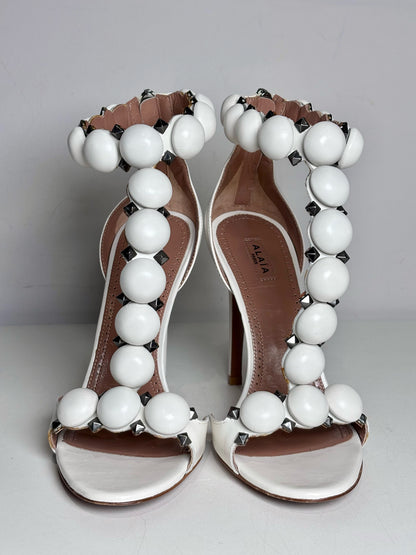 W Shoe Size 38 (8 US) Alaia La Bombe White Leather Women's Pre-owned Heels
