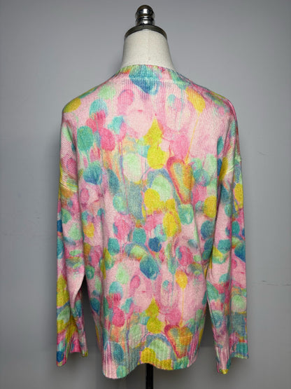 Women's Size S Aqua x Kerri Rosenthal Pastel Multi-Color Watercolor Pure Cashmere Pre-Owned Sweater
