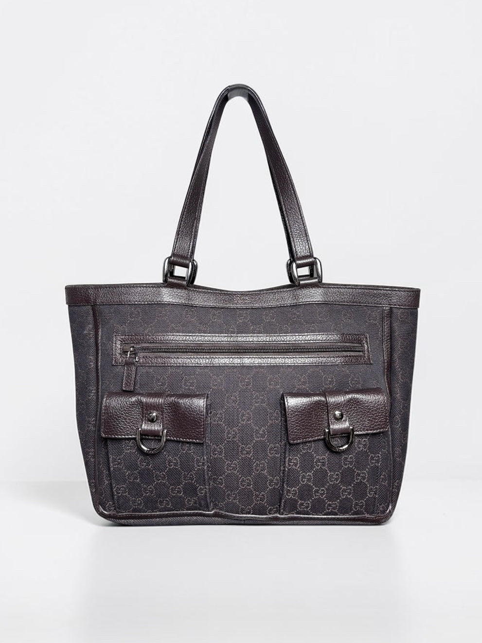 Women's Gucci GG Pocket Monogram Vintage Nylon, Leather Pre-owned Tote