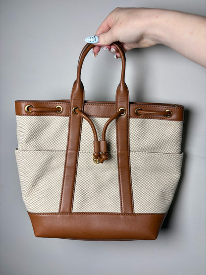 Women's Veronica Beard Solid Canvas, Leather Pre-owned Cream, brown Medium Purse