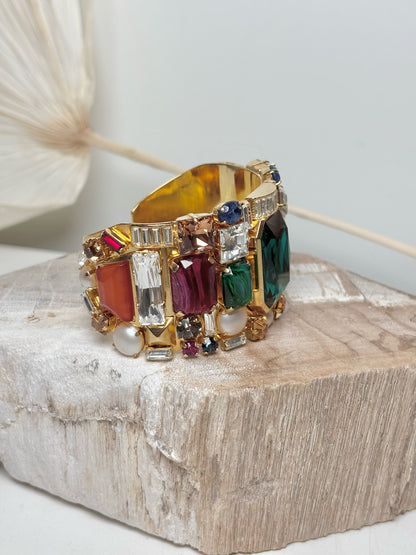 Gilden Metal Pucci Multi Jewelry Stones Cuff Bracelet