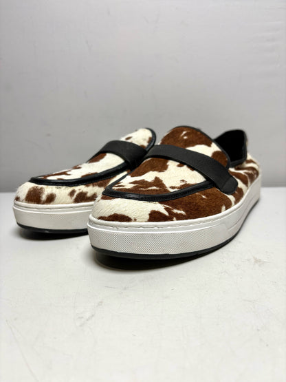 Women's Shoe Size 9.5 Donald J. Pliner Richiieeh Brown & Cream Cow Print Calf Hair NWT Pre-Owned Slip-Ons