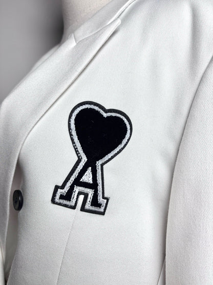 Women Size M No Label White Single Patch Blazer