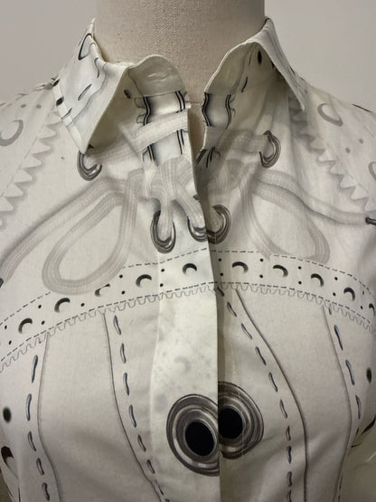 Mary Katrantzou White Cotton Button-Down Shirt with Painted Print | Pre-owned
