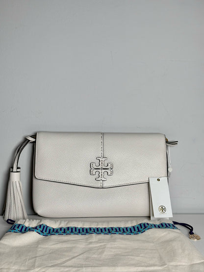 Women's Tory Burch McGraw Pebble Grain Leather Pre-owned, NWT Bone Cowhide Purse