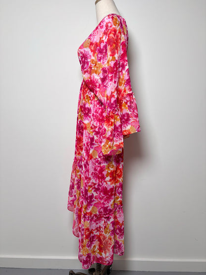 Women Size XS Misa Los Angeles Red, orange, pink Floral Polyester Dress