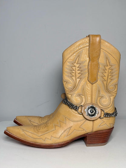 W Shoe Size 8 The Old Gringo Neutrals Leather Ankle Chain Pre-owned Boots