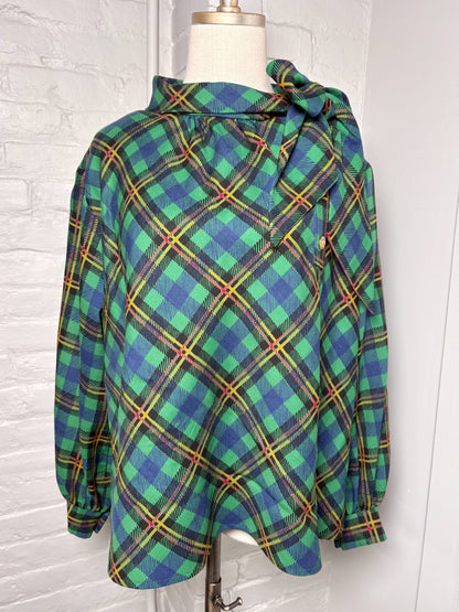 Women Size 44 (12-14) Saint Laurent Green Plaid Vintage Top