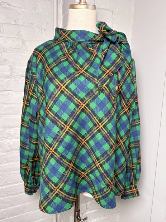 Women Size 44 (12-14) Saint Laurent Green Plaid Vintage Top