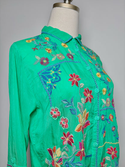 Women Size XS Johnny Was Green Floral Rayon NWT Blouse