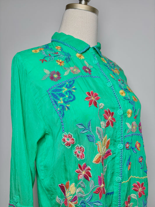 Women Size XS Johnny Was Green Floral Rayon NWT Blouse