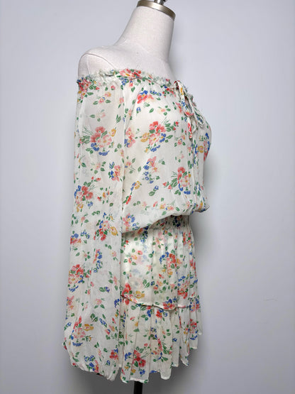 Women Size XS LoveShackFancy Cream, green, blue, red, yellow Floral Silk Dress