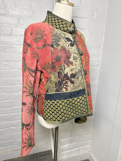 Women Size P Mary Lynn O'Shea Olive, red, black Jacquard Jacket