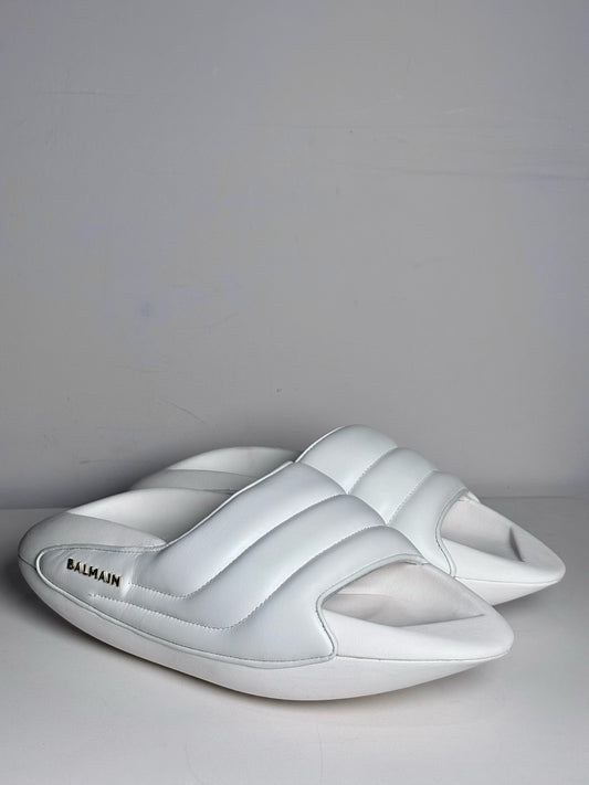 W Shoe Size 40 (10, US) Balmain White Leather, Rubber Lambskin Pre-owned Sandals