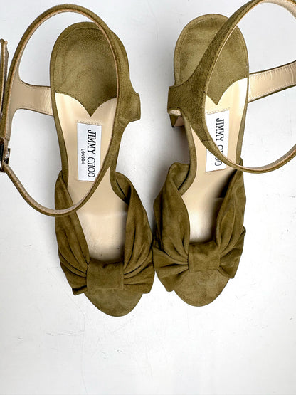 W Shoe Size 40 Jimmy Choo Heloise 120 Green Suede Platform Pre-owned NWT Heels