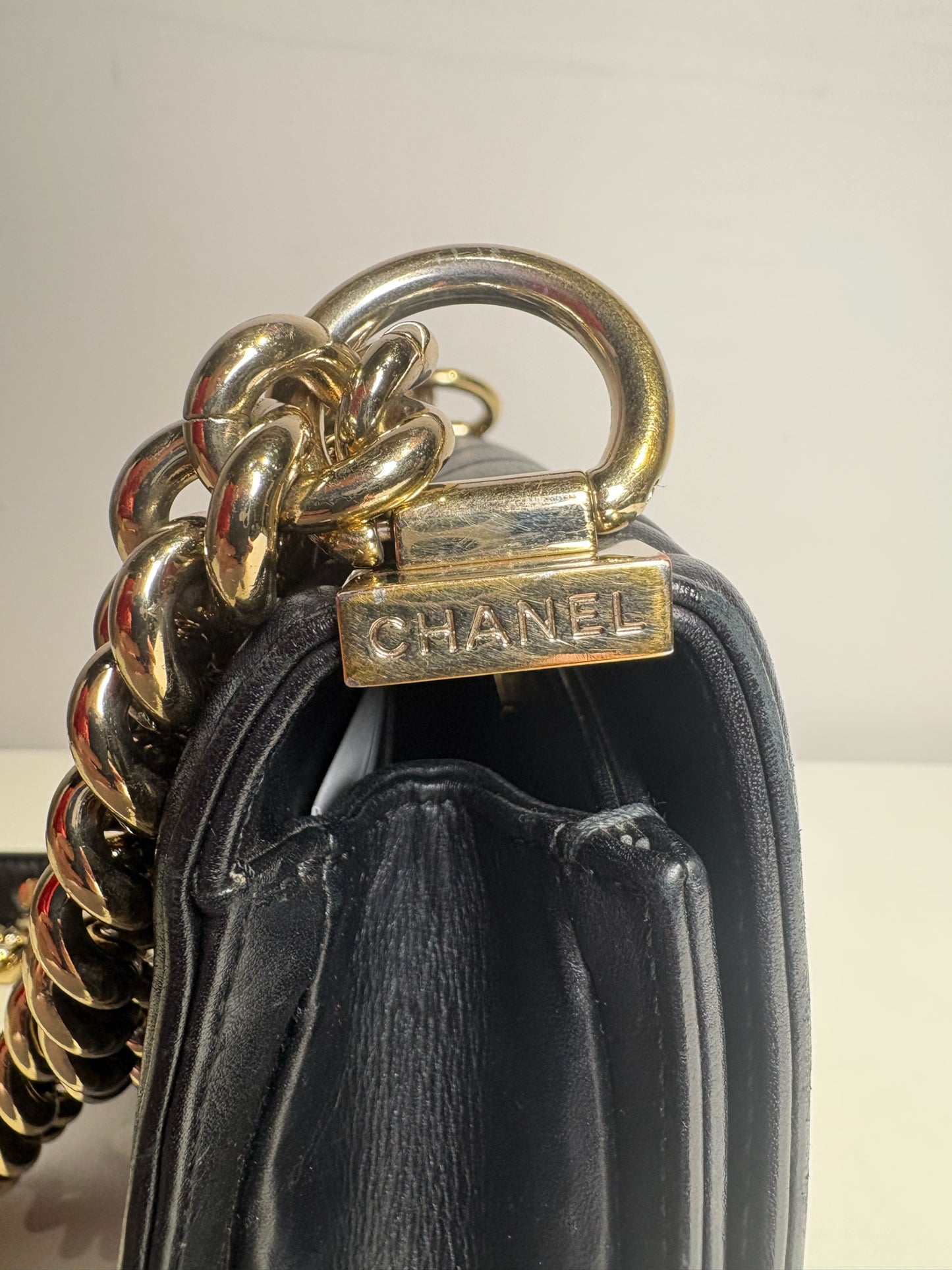 Chanel Small Boy Bag Quilted Calfskin, Ruthenium Black Pre-owned Purse